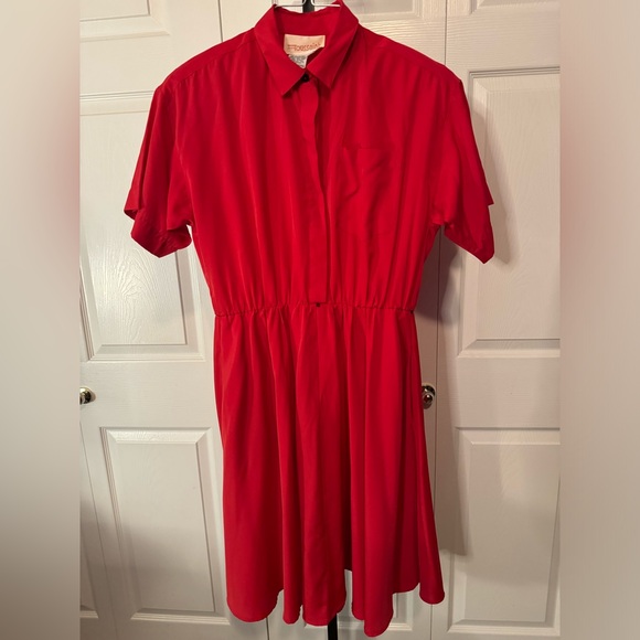 Vintage Dresses & Skirts - VTG Red Collared Dress